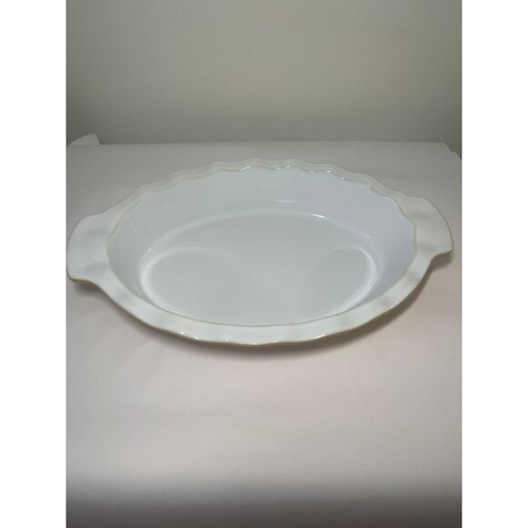 Emile Henry Baking Dish Ruffled Fluted Mustard Yellow White France 10.5 x 7" - Picture 4 of 5